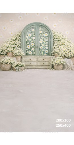 Tło fotograficzne „Półokrągła szafa z rumiankami” | E848